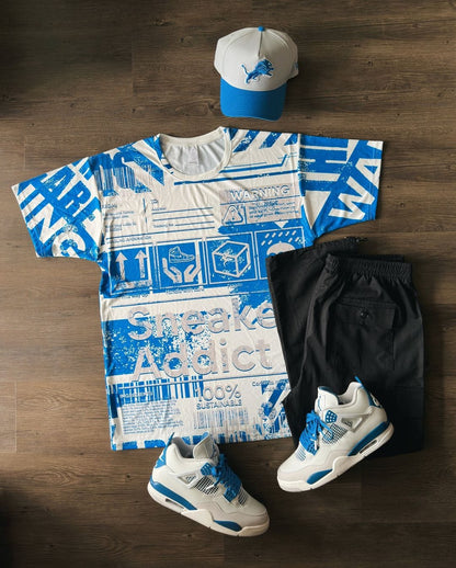 NastyJamz Industrial Blue 4s T-Shirt Match Sneaker Addict Warning All-Over Print