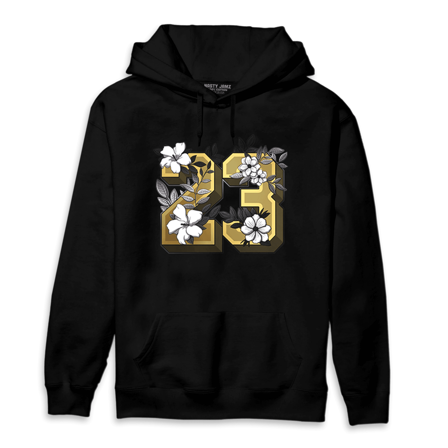 Mid SE Black Gold 1s Hoodie Match 23 Floral - NastyJamz