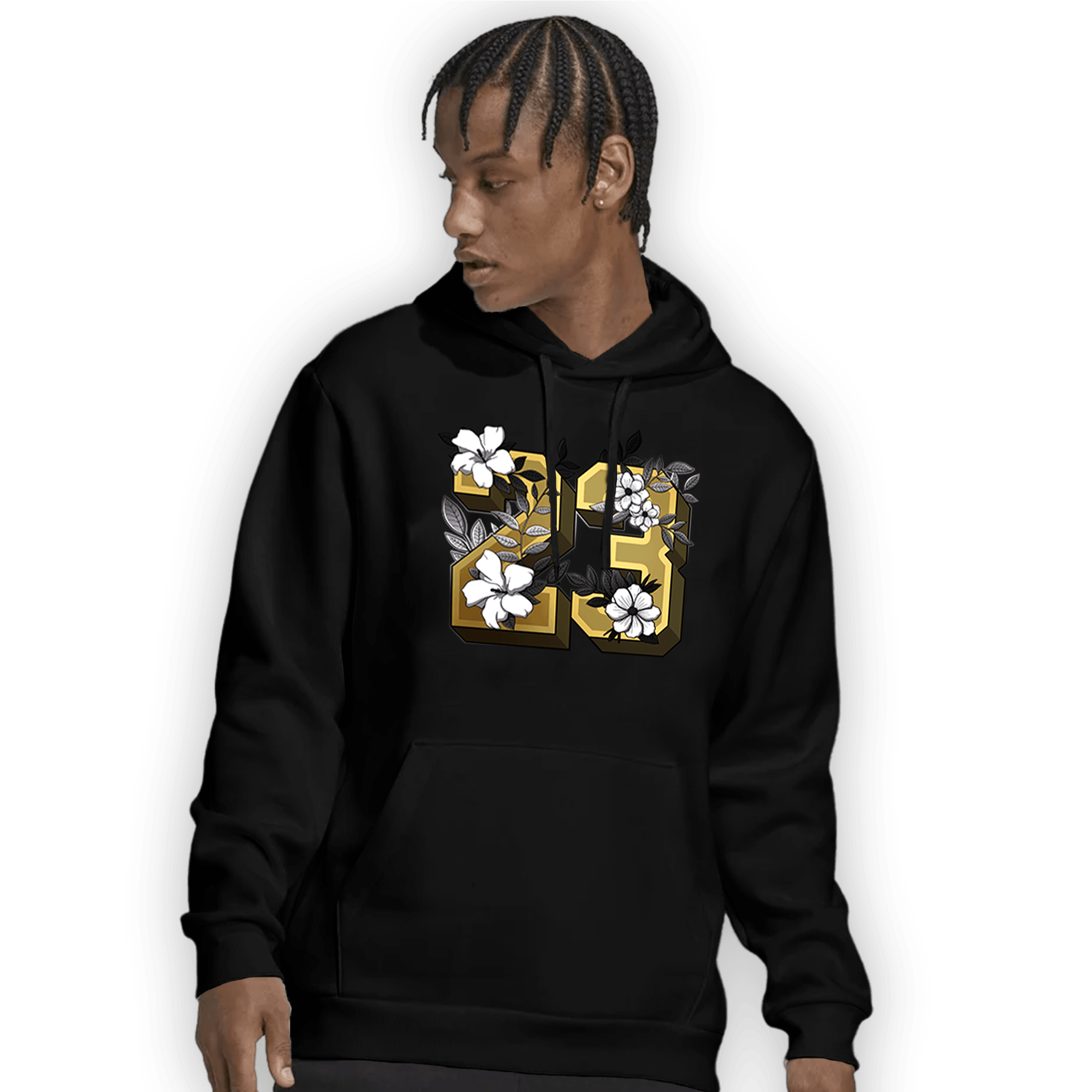 Mid SE Black Gold 1s Hoodie Match 23 Floral - NastyJamz