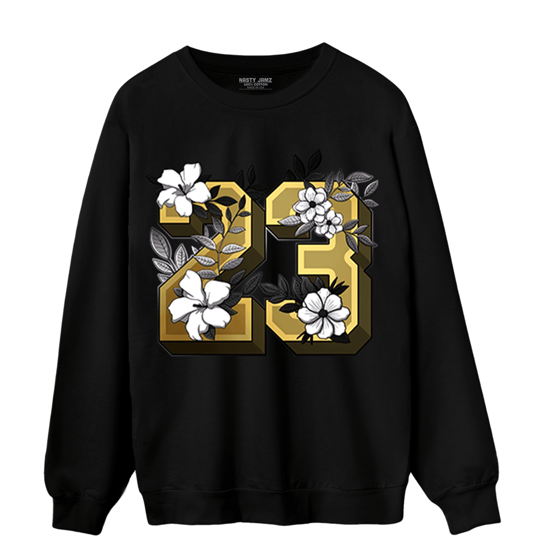 Mid SE Black Gold 1s Sweatshirt Match 23 Floral - NastyJamz