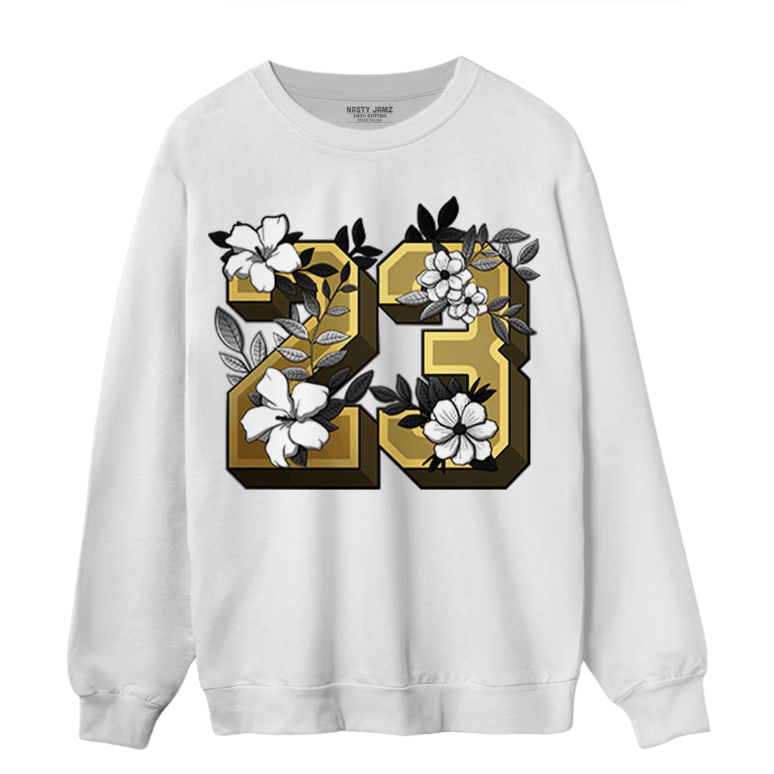 Mid SE Black Gold 1s Sweatshirt Match 23 Floral - NastyJamz