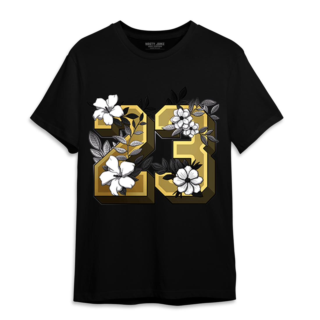 Mid SE Black Gold 1s T Shirt Match 23 Floral - NastyJamz