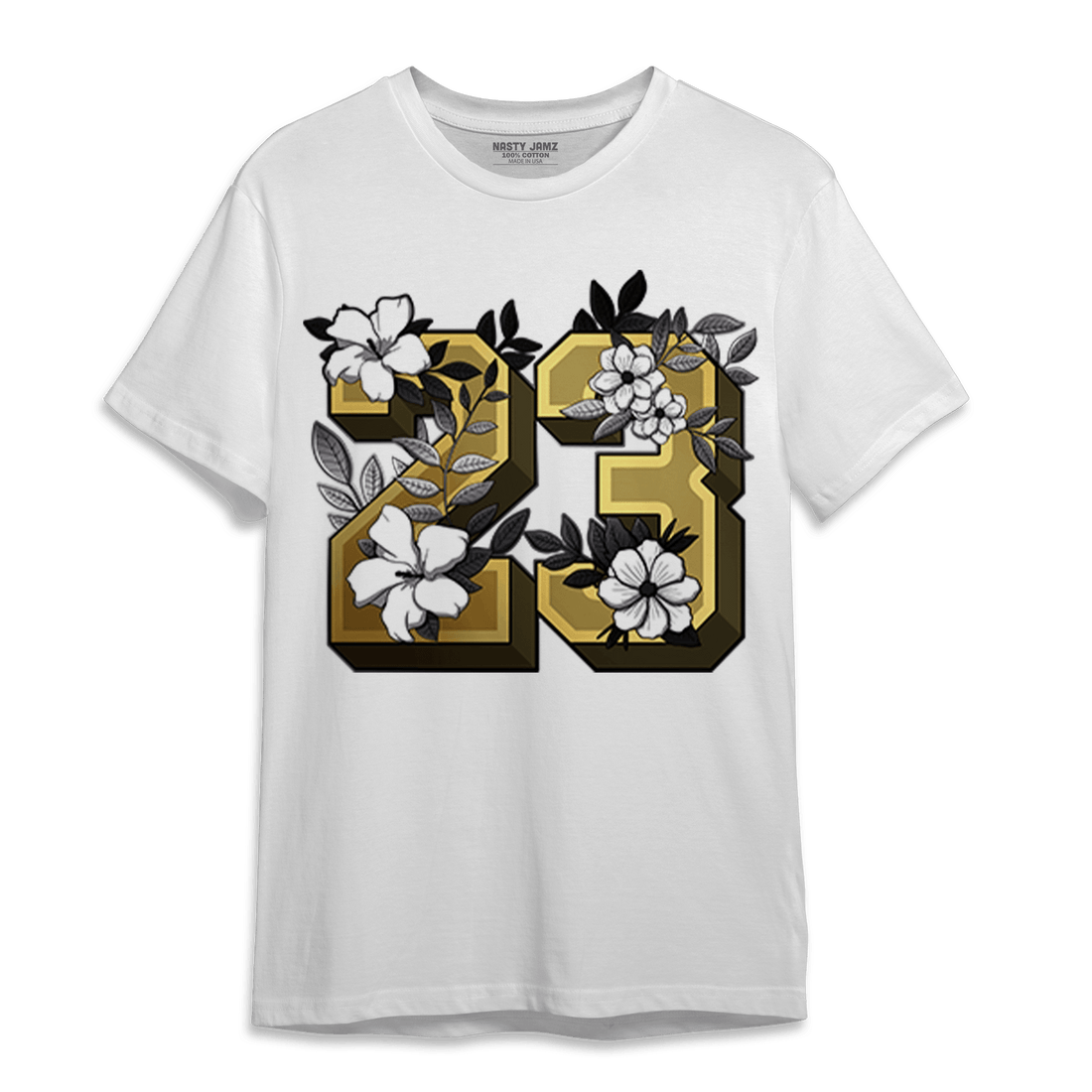 Mid SE Black Gold 1s T Shirt Match 23 Floral - NastyJamz