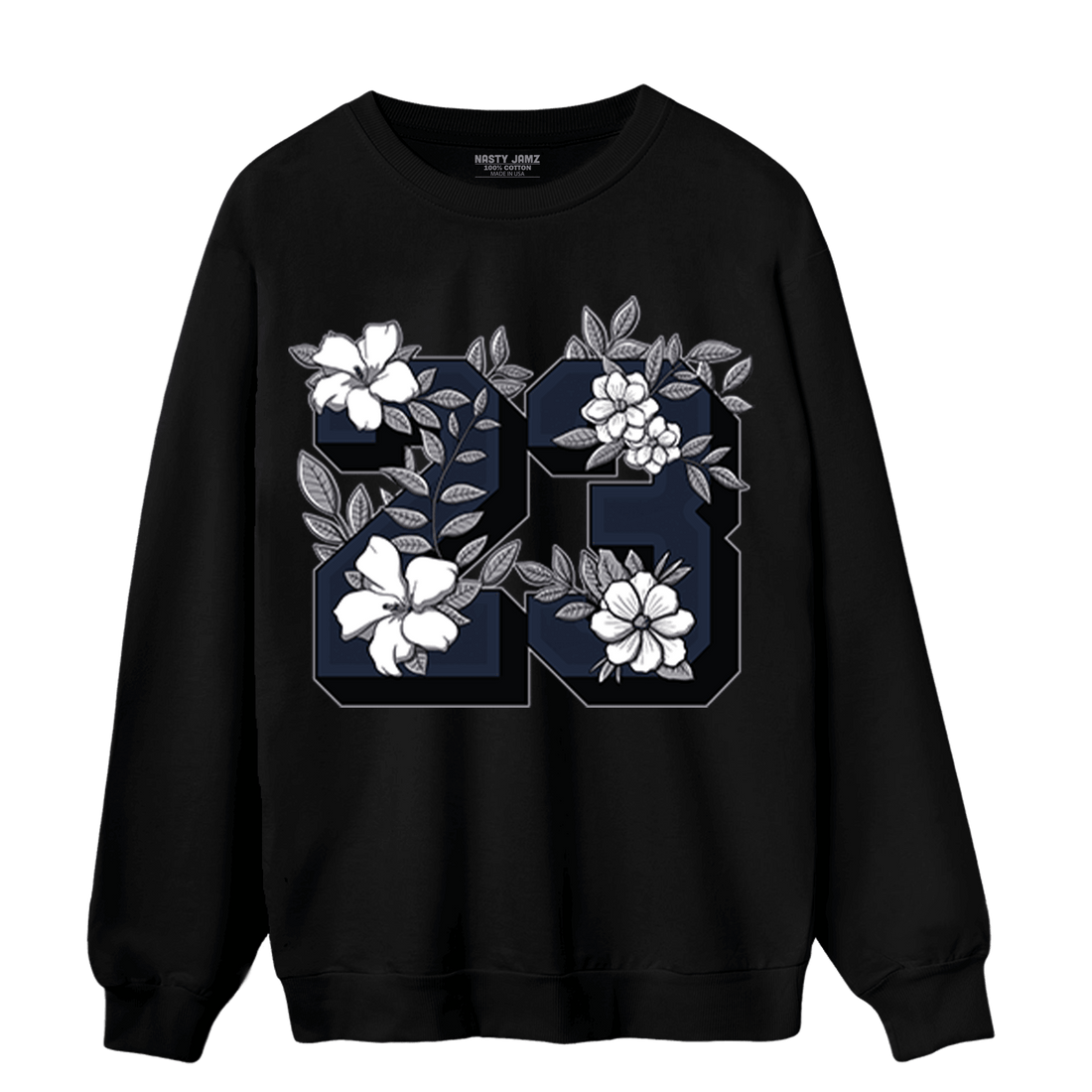 White Navy 3s Sweatshirt Match 23 Floral - NastyJamz