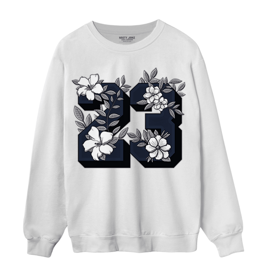 White Navy 3s Sweatshirt Match 23 Floral - NastyJamz