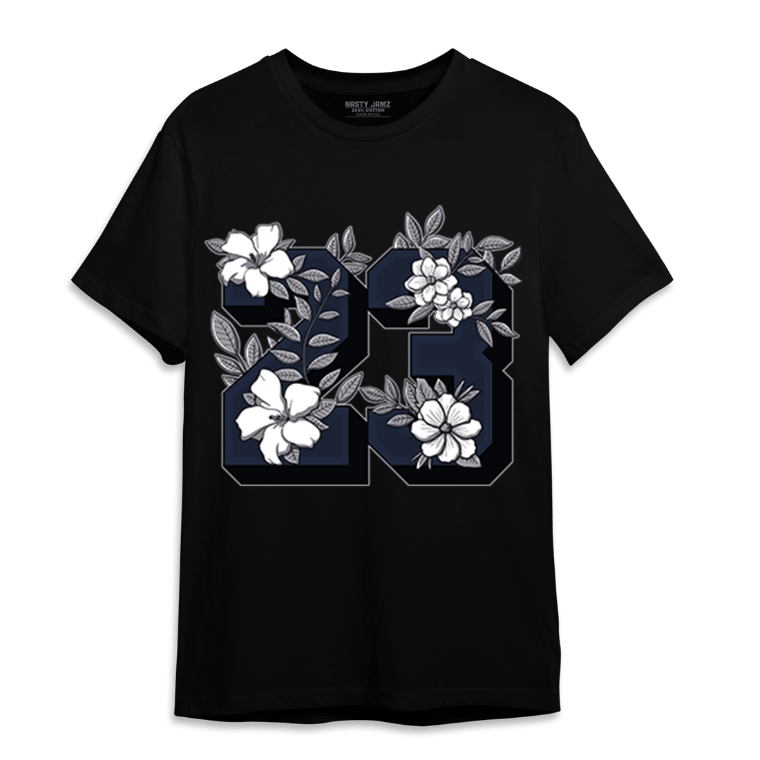 White Navy 3s T Shirt Match 23 Floral - NastyJamz
