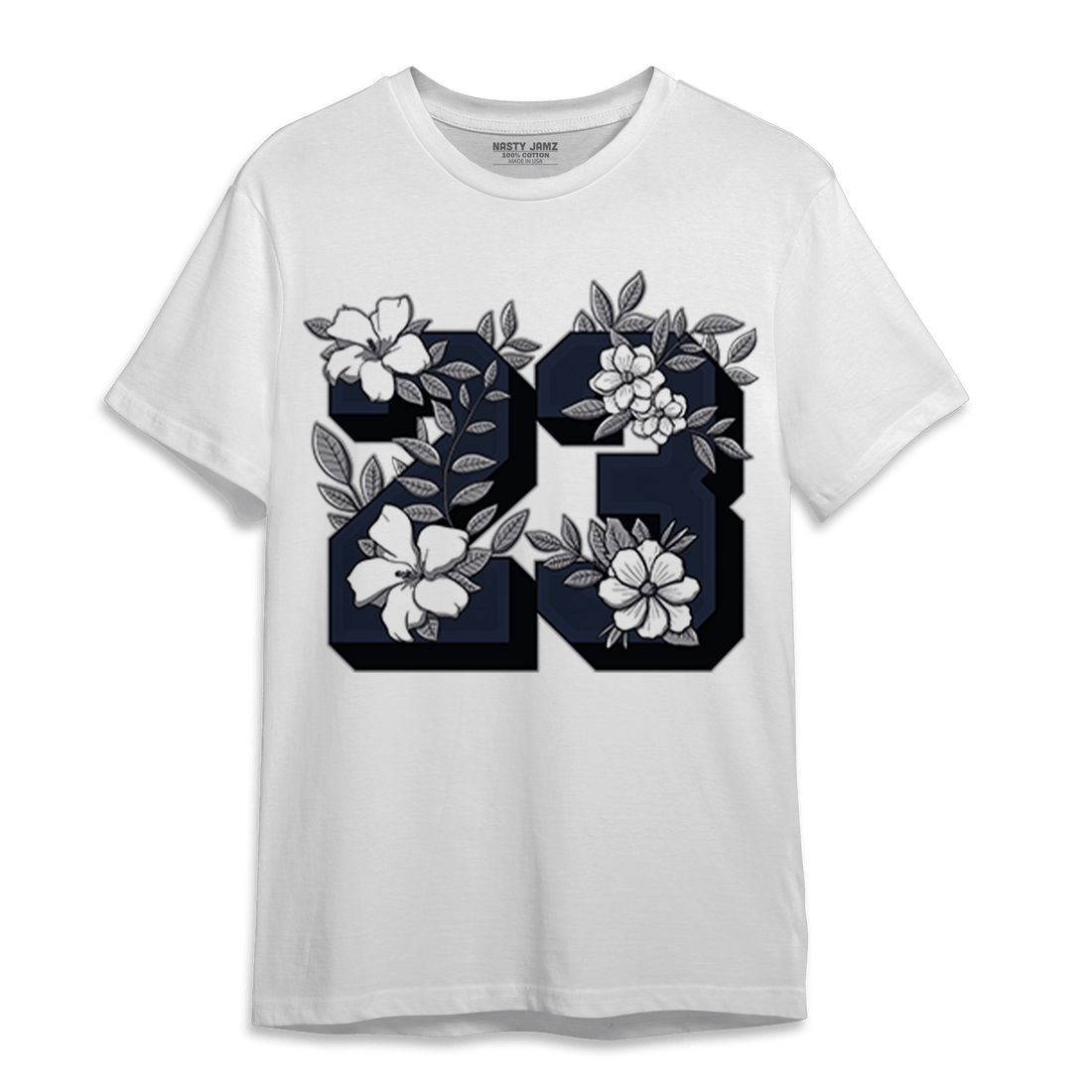 White Navy 3s T Shirt Match 23 Floral - NastyJamz