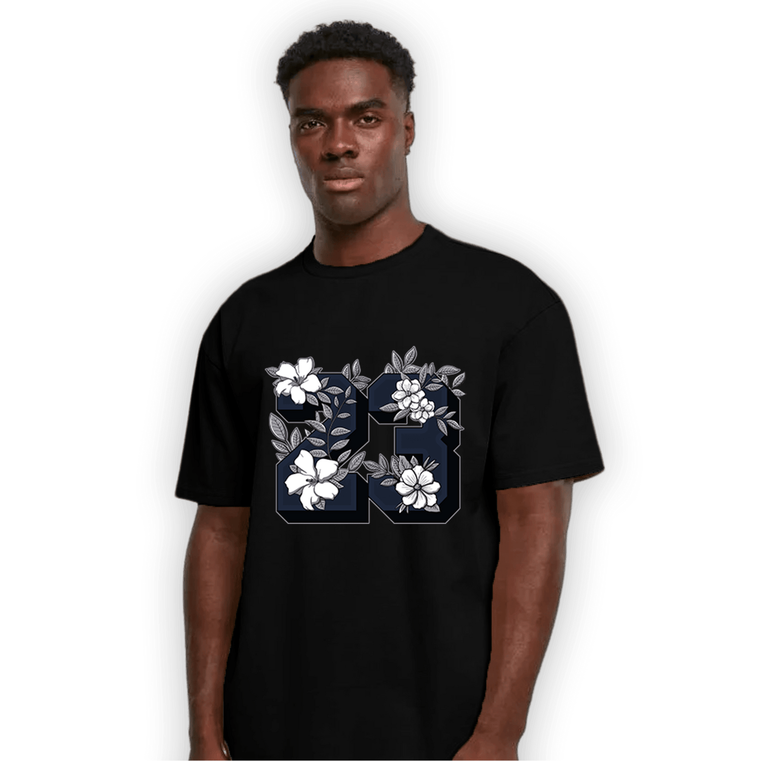 White Navy 3s T Shirt Match 23 Floral - NastyJamz