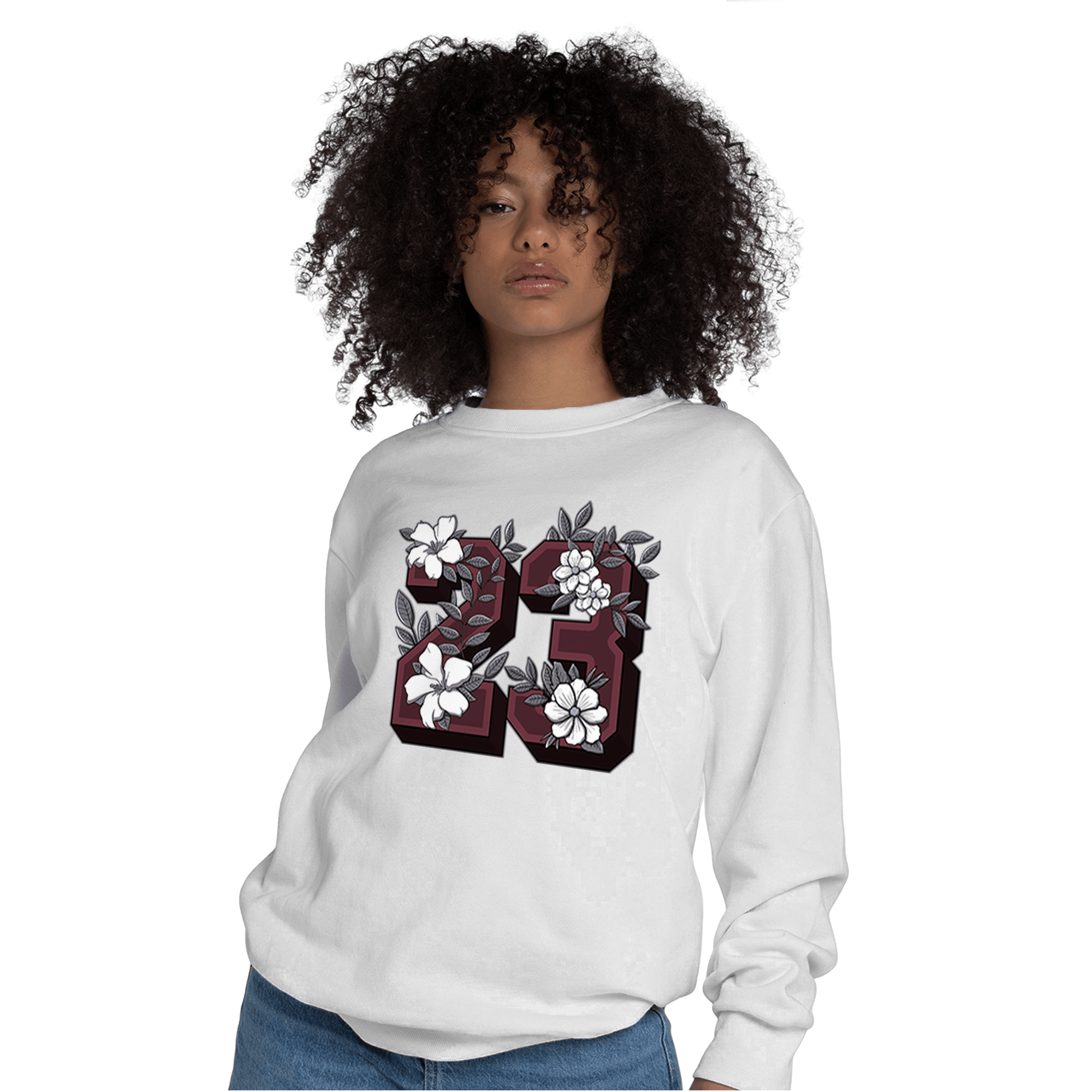 Burgundy 5s Sweatshirt Match 23 Floral - NastyJamz
