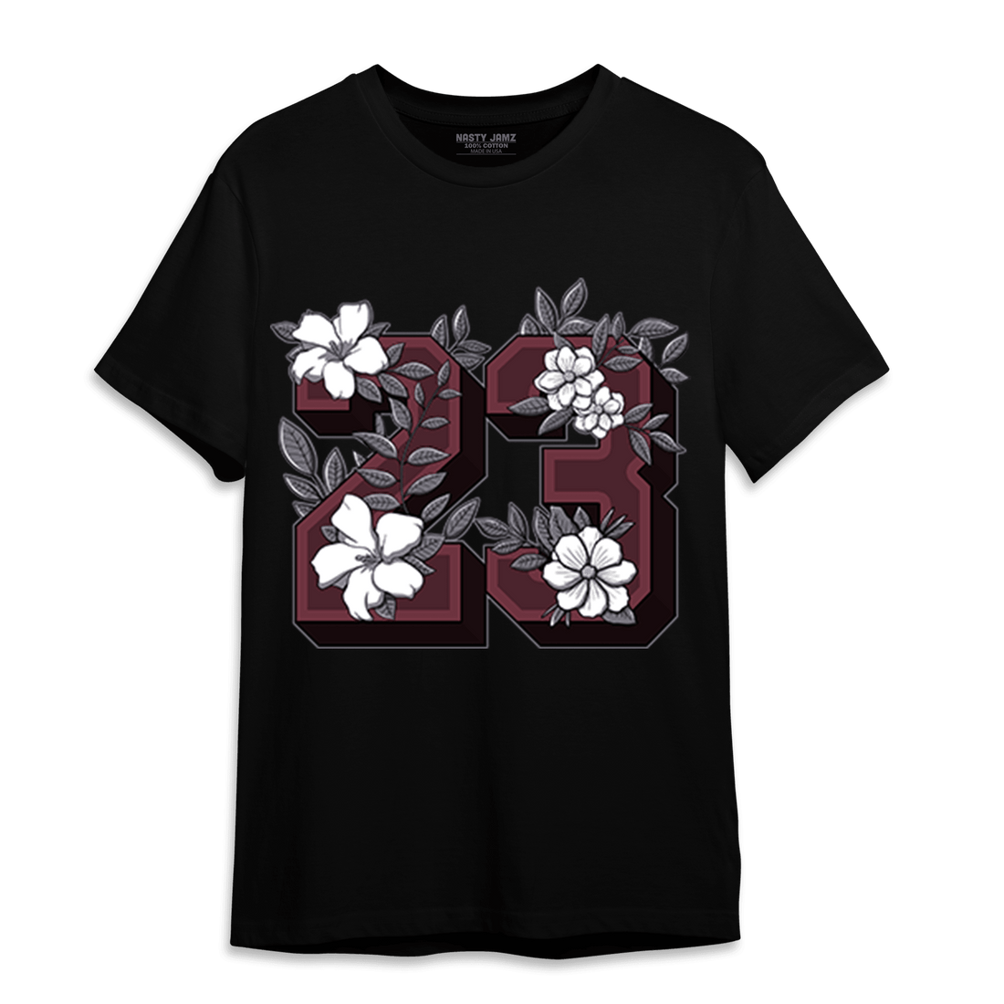 Burgundy 5s T Shirt Match 23 Floral - NastyJamz