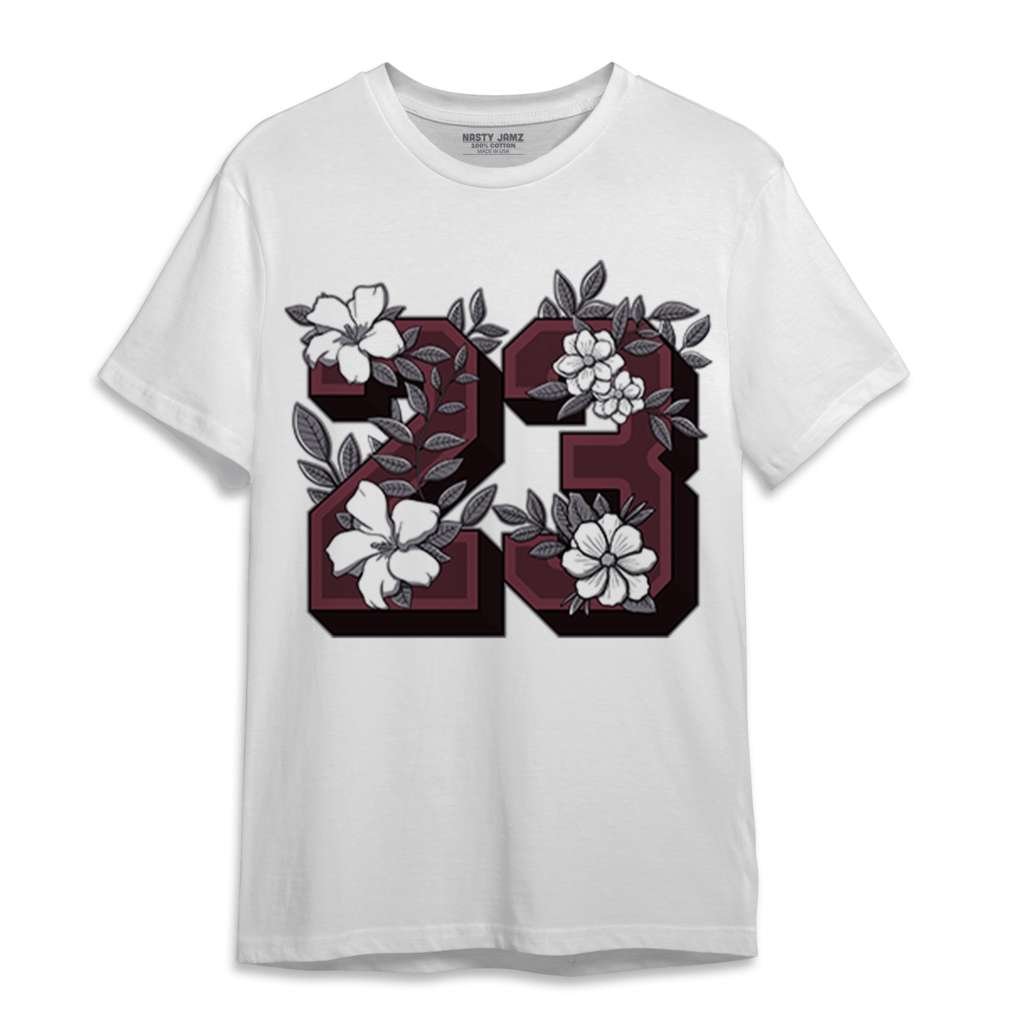 Burgundy 5s T Shirt Match 23 Floral - NastyJamz