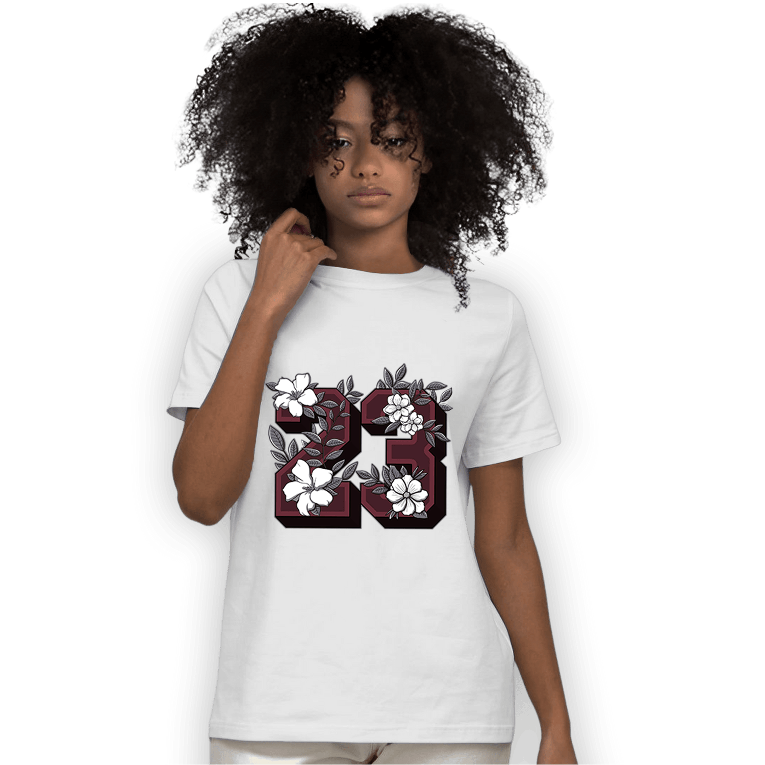Burgundy 5s T Shirt Match 23 Floral - NastyJamz