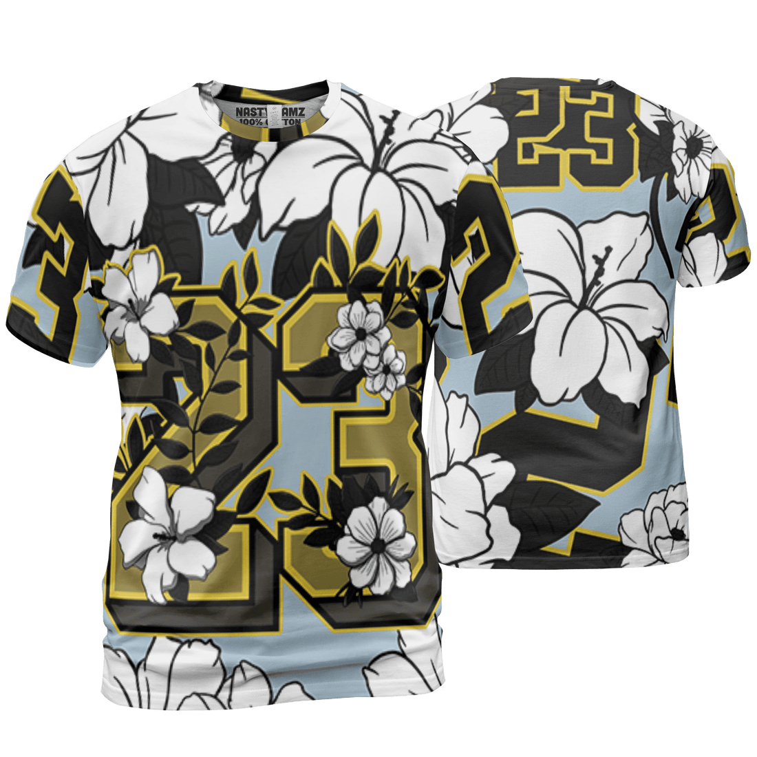 Blue Grey 13s T Shirt Match 23 Floral 3D All-Over Print Flowers - NastyJamz
