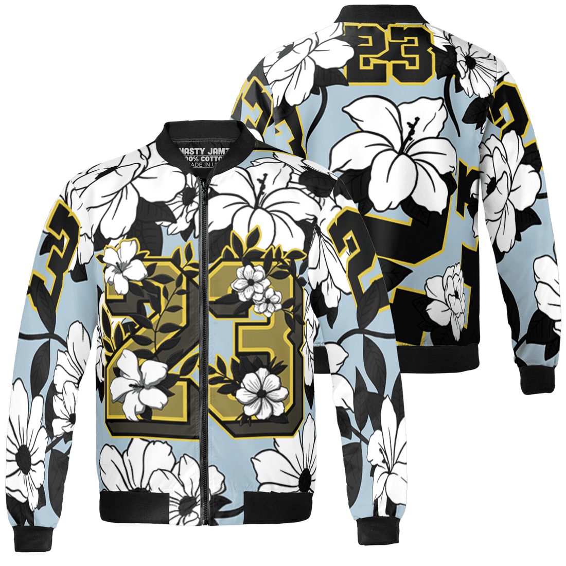 Blue Grey 13s Jacket Match 23 Floral 3D All-Over Print Flowers - NastyJamz
