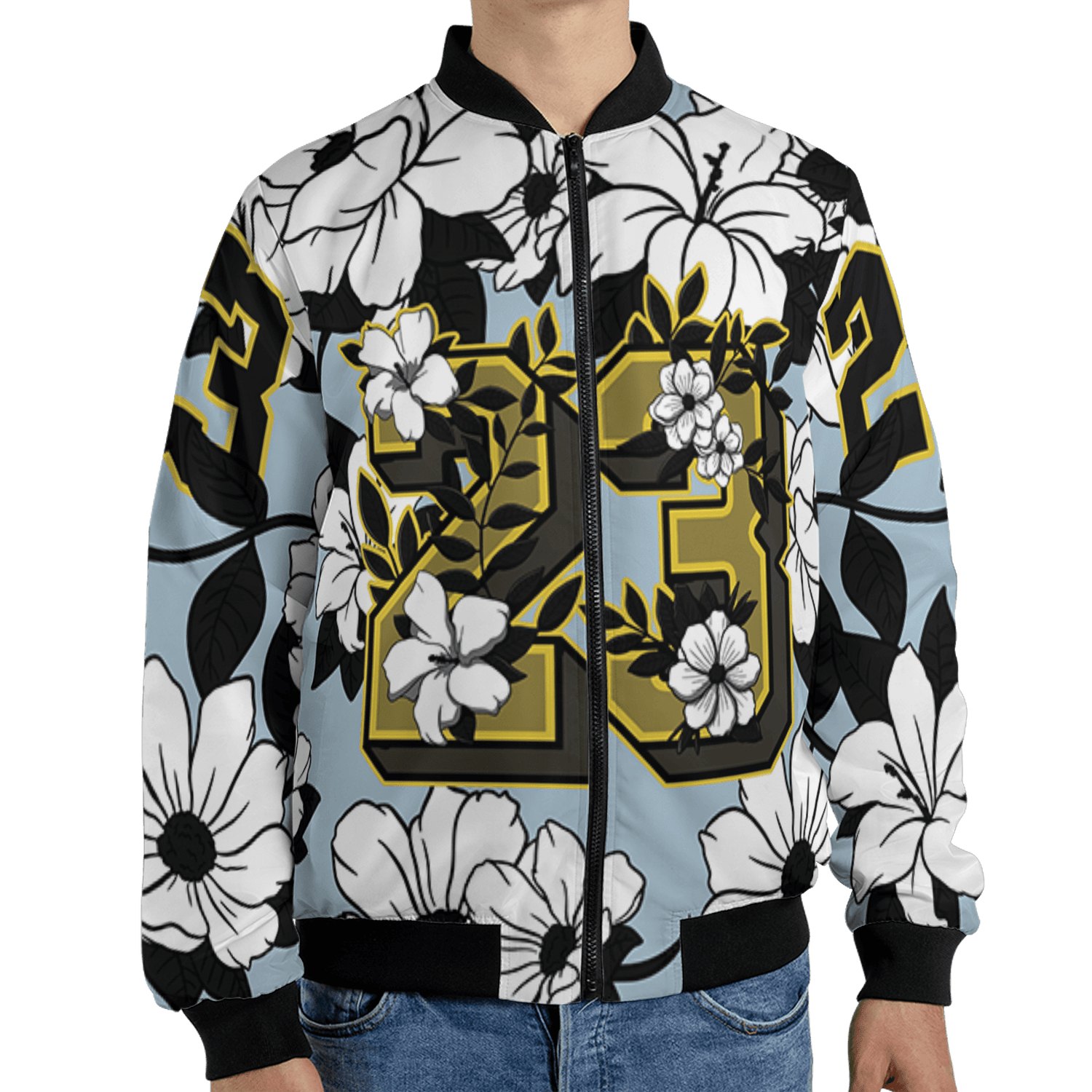 Blue Grey 13s Jacket Match 23 Floral 3D All-Over Print Flowers - NastyJamz