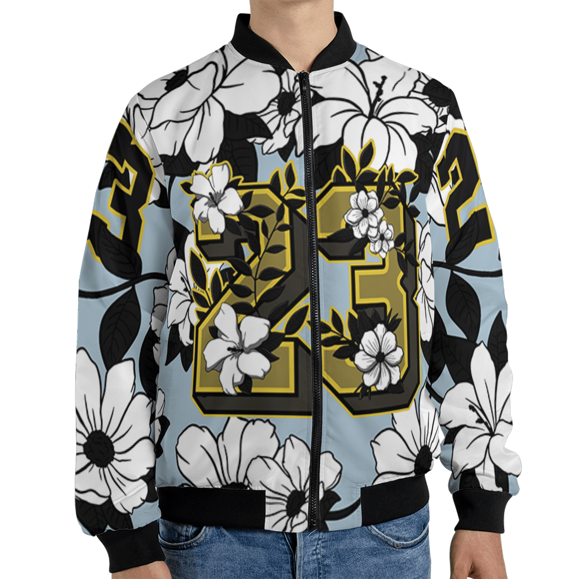 Blue Grey 13s Jacket Match 23 Floral 3D All-Over Print Flowers - NastyJamz