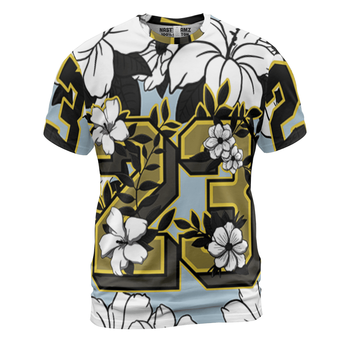 Blue Grey 13s T Shirt Match 23 Floral 3D All-Over Print Flowers - NastyJamz