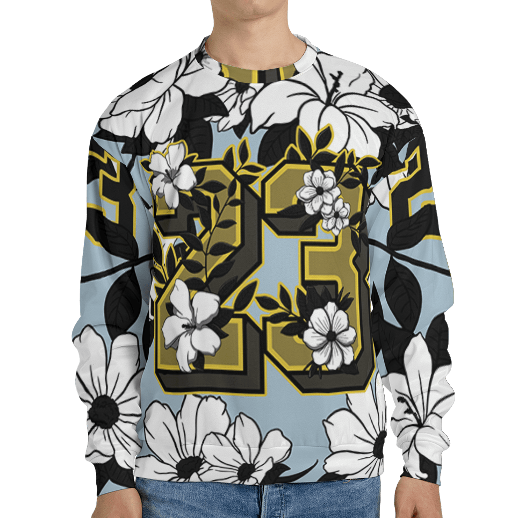 Blue Grey 13s Sweatshirt Match 23 Floral 3D All-Over Print Flowers - NastyJamz