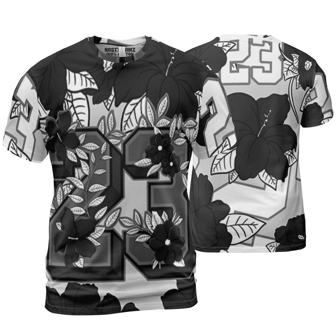 Retro High OG Black White 1s T Shirt Match 23 Floral 3D All-Over Print Flowers - NastyJamz