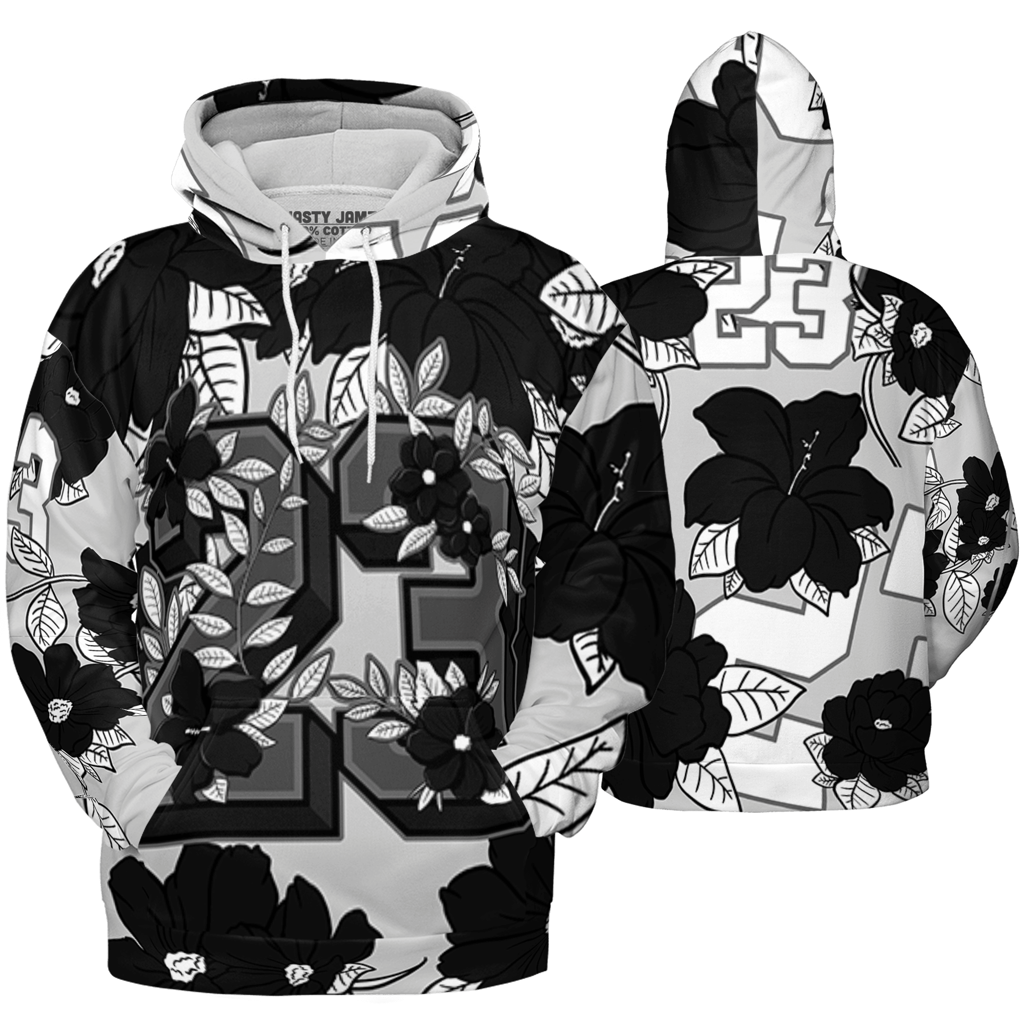 Retro High OG Black White 1s Hoodie Match 23 Floral 3D All-Over Print Flowers - NastyJamz