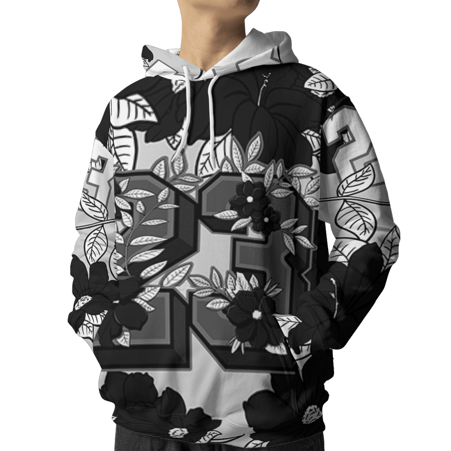 Retro High OG Black White 1s Hoodie Match 23 Floral 3D All-Over Print Flowers - NastyJamz