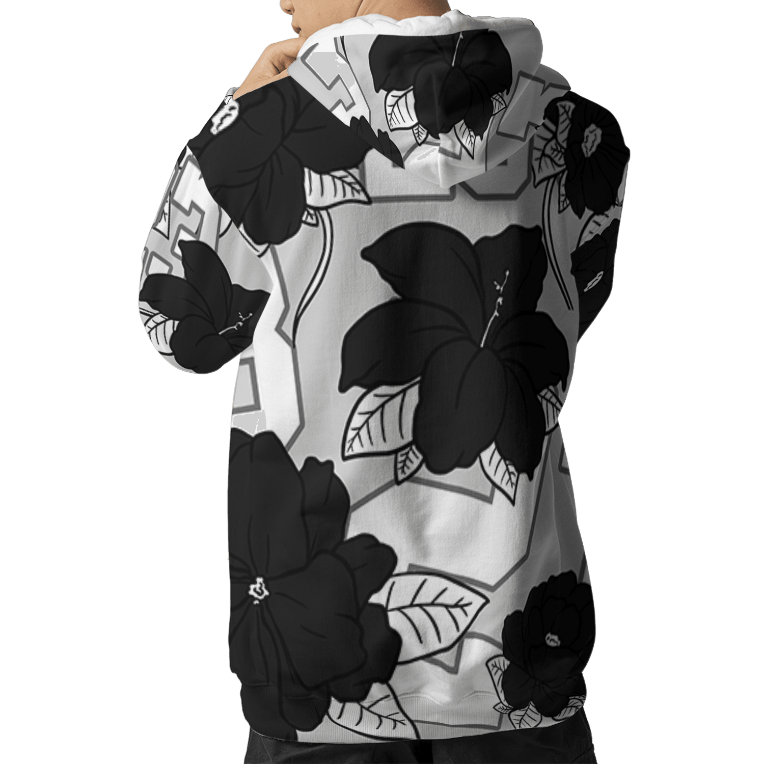 Retro High OG Black White 1s Hoodie Match 23 Floral 3D All-Over Print Flowers - NastyJamz