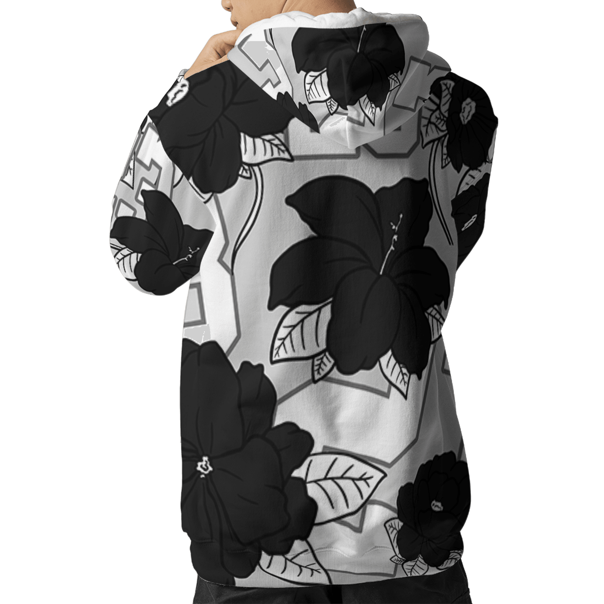 Retro High OG Black White 1s Hoodie Match 23 Floral 3D All-Over Print Flowers - NastyJamz