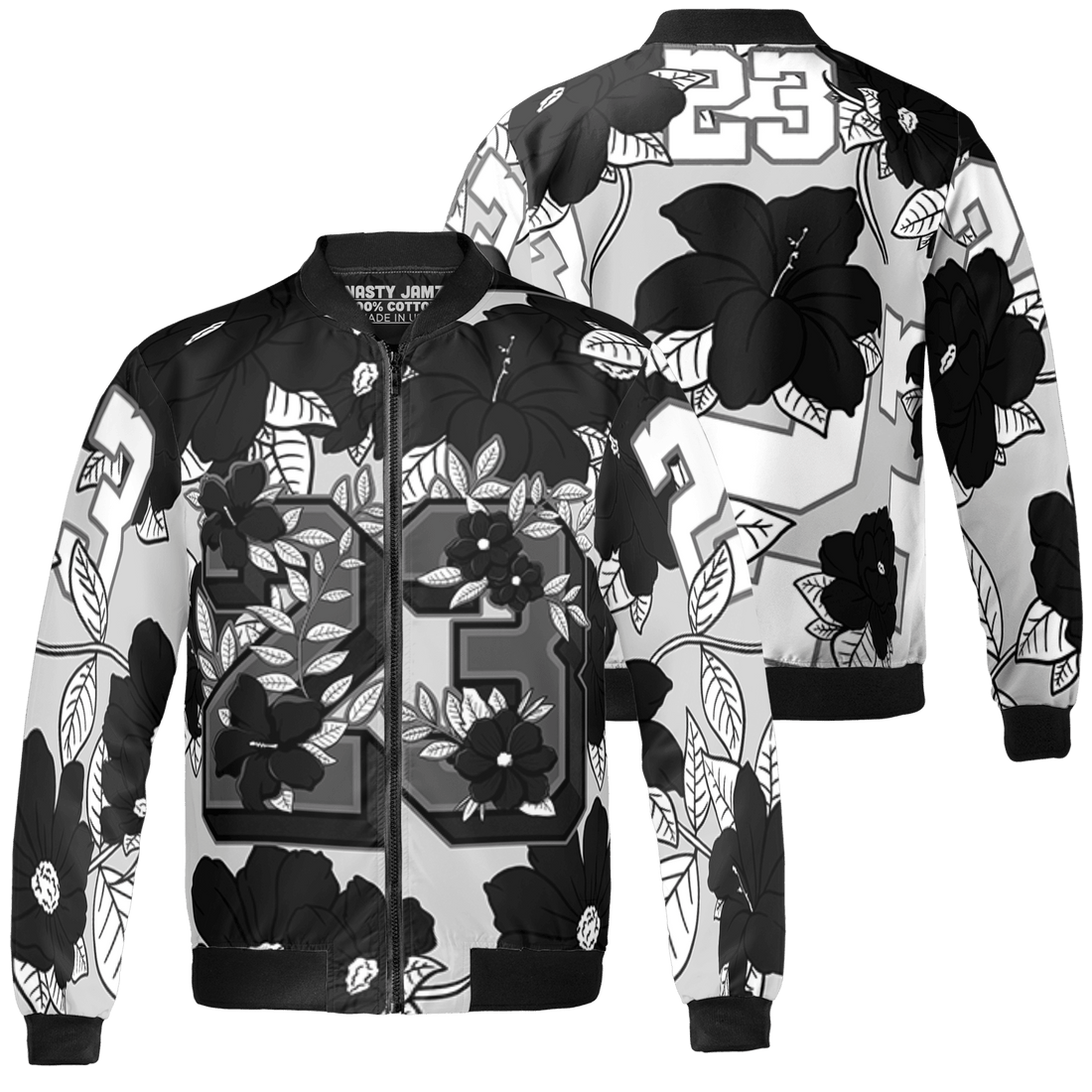 Retro High OG Black White 1s Jacket Match 23 Floral 3D All-Over Print Flowers - NastyJamz