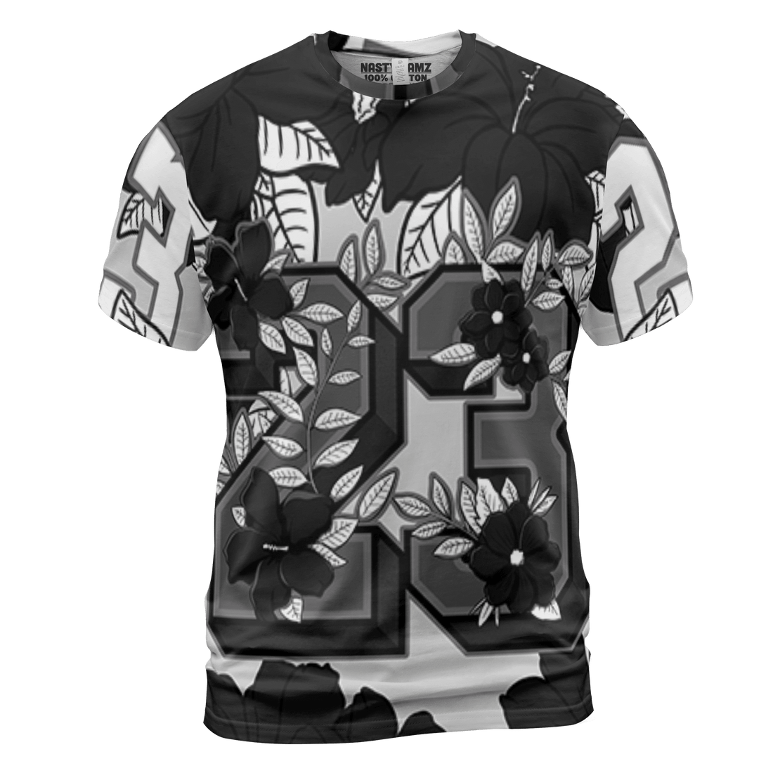 Retro High OG Black White 1s T Shirt Match 23 Floral 3D All-Over Print Flowers - NastyJamz