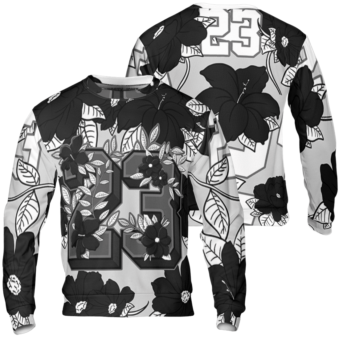 Retro High OG Black White 1s Sweatshirt Match 23 Floral 3D All-Over Print Flowers - NastyJamz