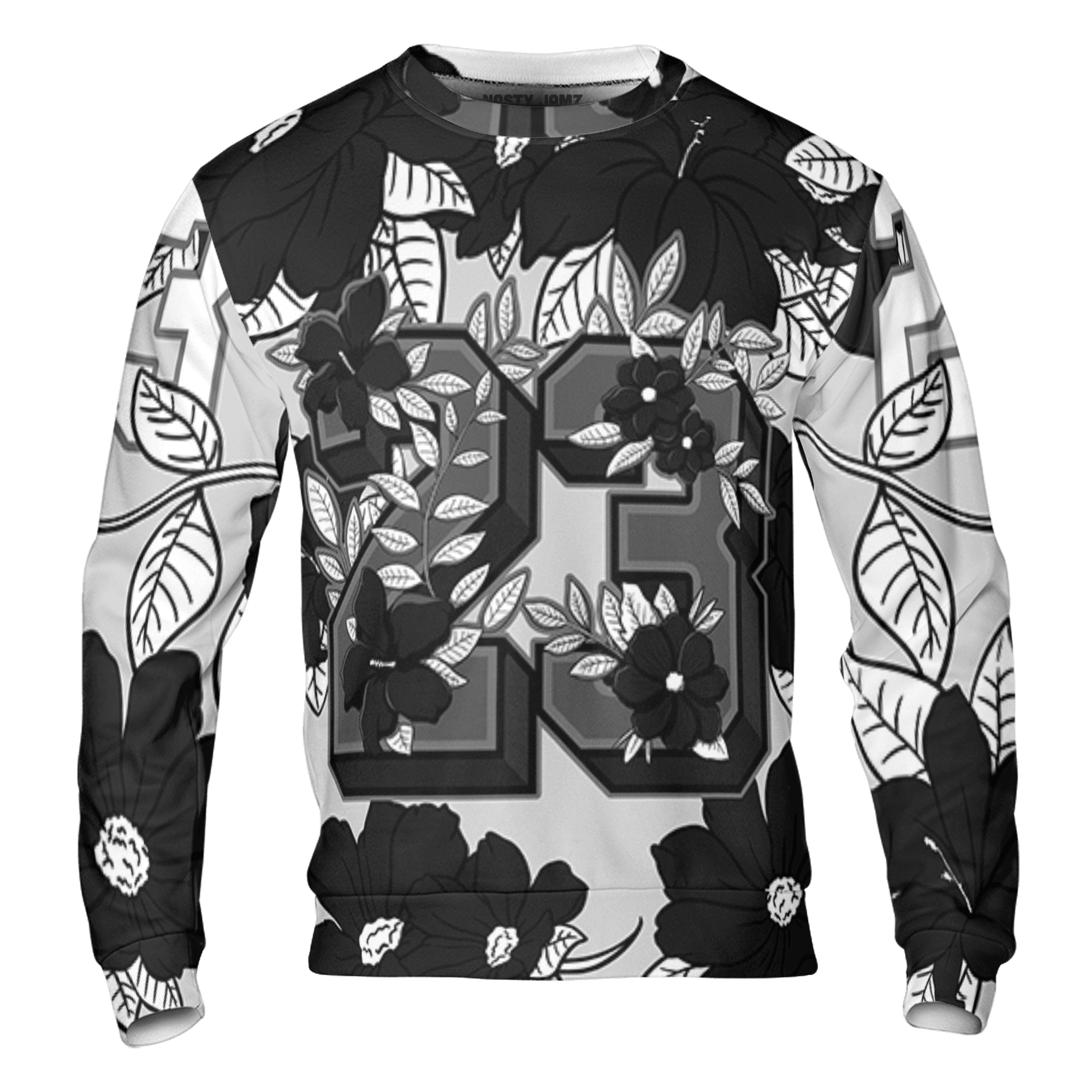Retro High OG Black White 1s Sweatshirt Match 23 Floral 3D All-Over Print Flowers - NastyJamz