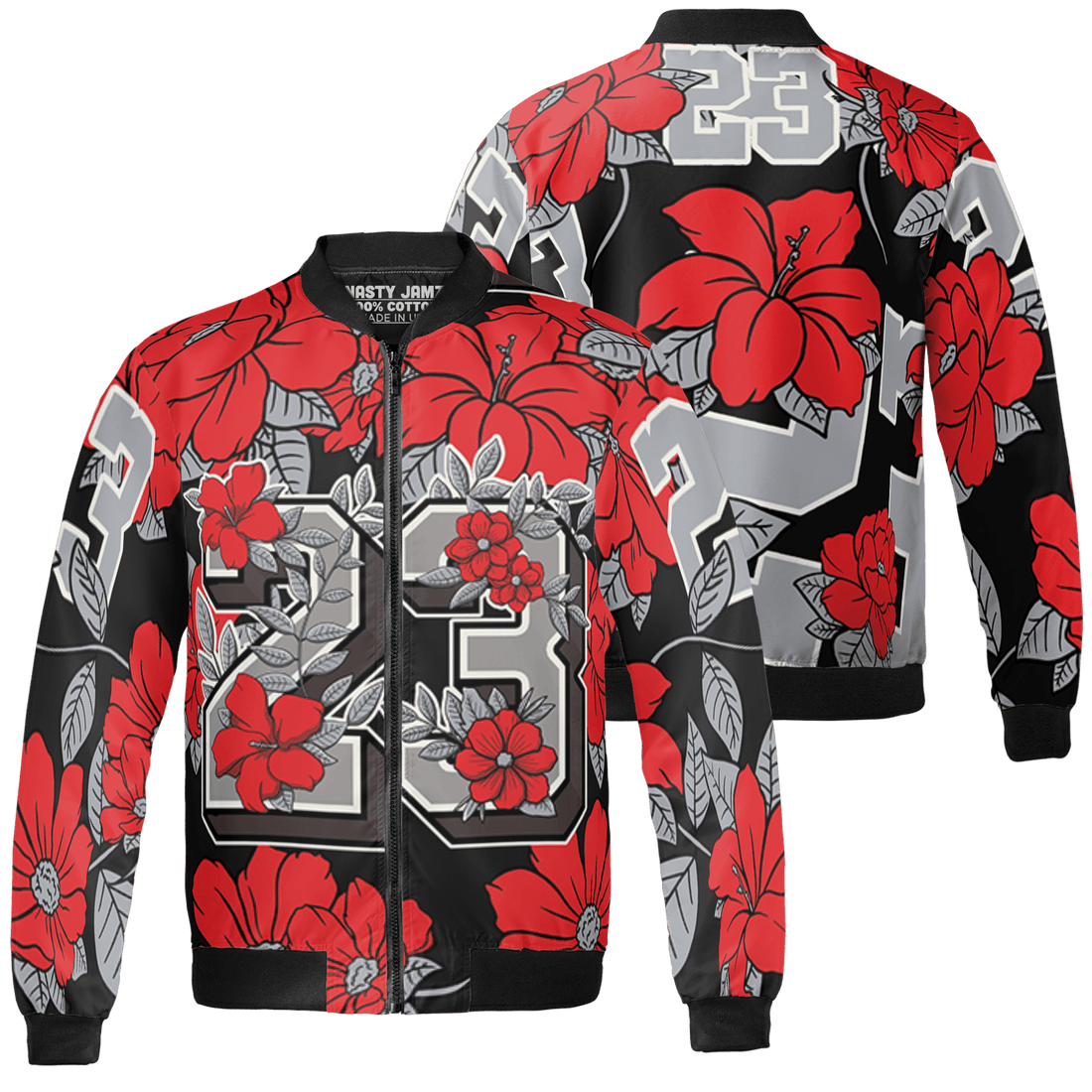 Bred Reimagined 4s Jacket Match 23 Floral 3D All-Over Print Flowers - NastyJamz