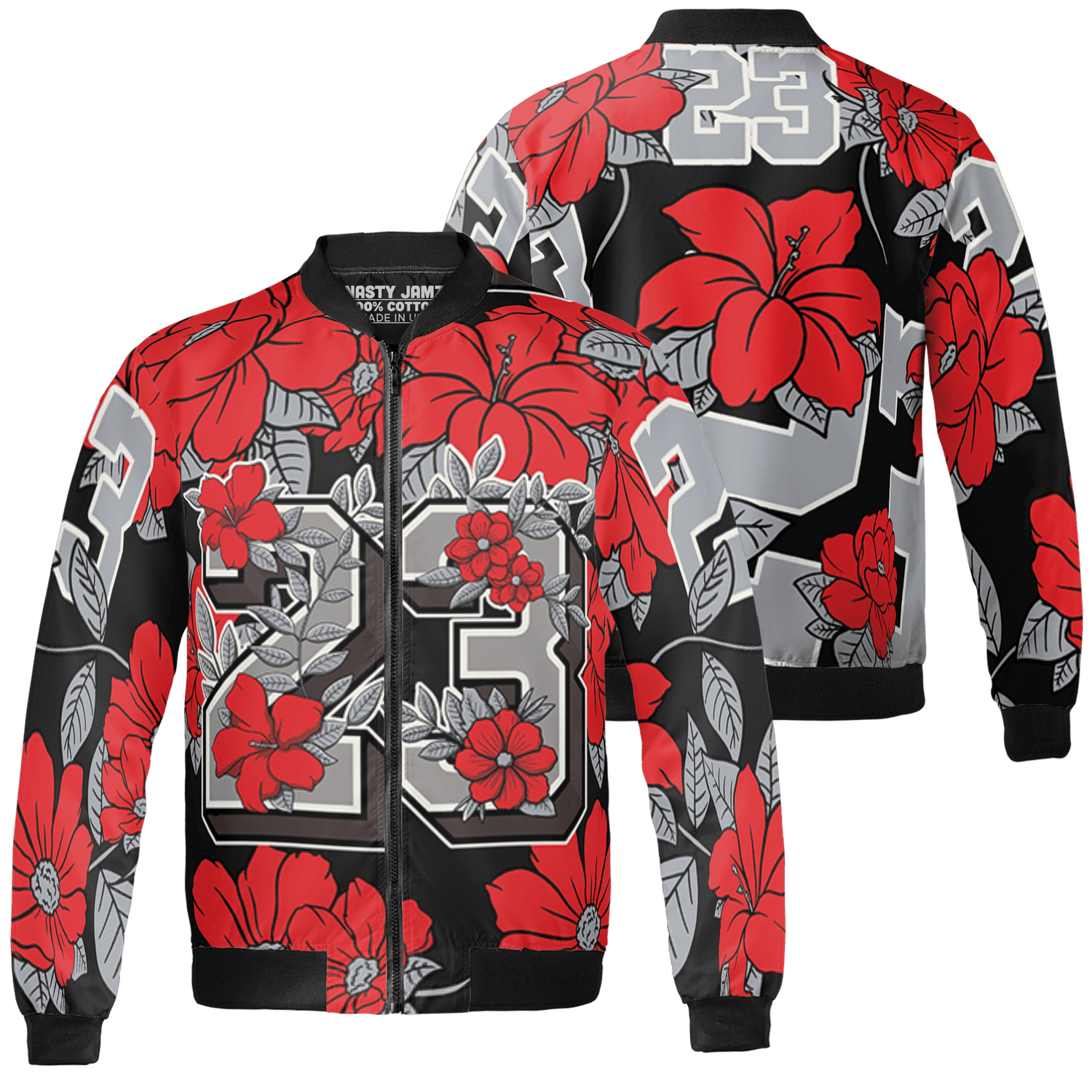 Bred Reimagined 4s Jacket Match 23 Floral 3D All-Over Print Flowers - NastyJamz