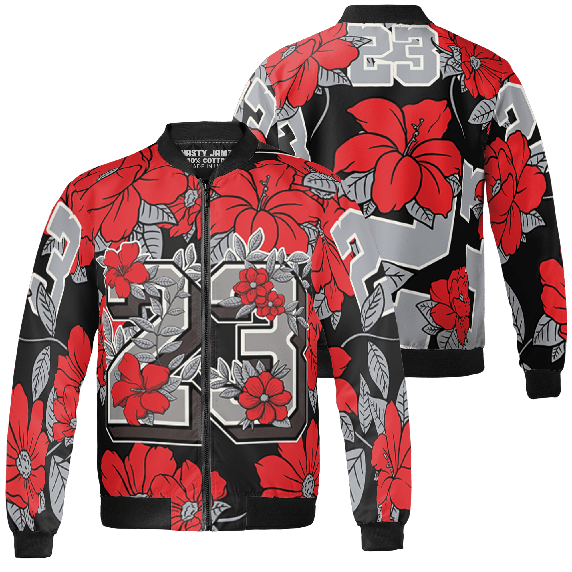 Bred Reimagined 4s Jacket Match 23 Floral 3D All-Over Print Flowers - NastyJamz