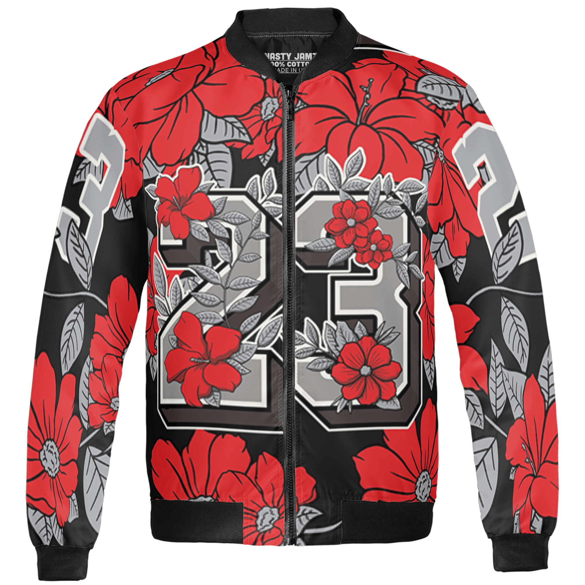 Bred Reimagined 4s Jacket Match 23 Floral 3D All-Over Print Flowers - NastyJamz