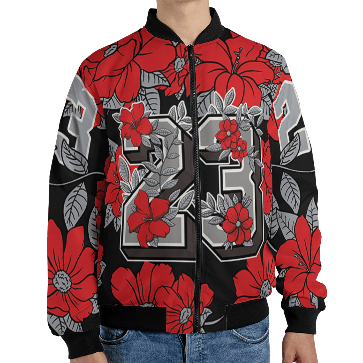 Bred Reimagined 4s Jacket Match 23 Floral 3D All-Over Print Flowers - NastyJamz