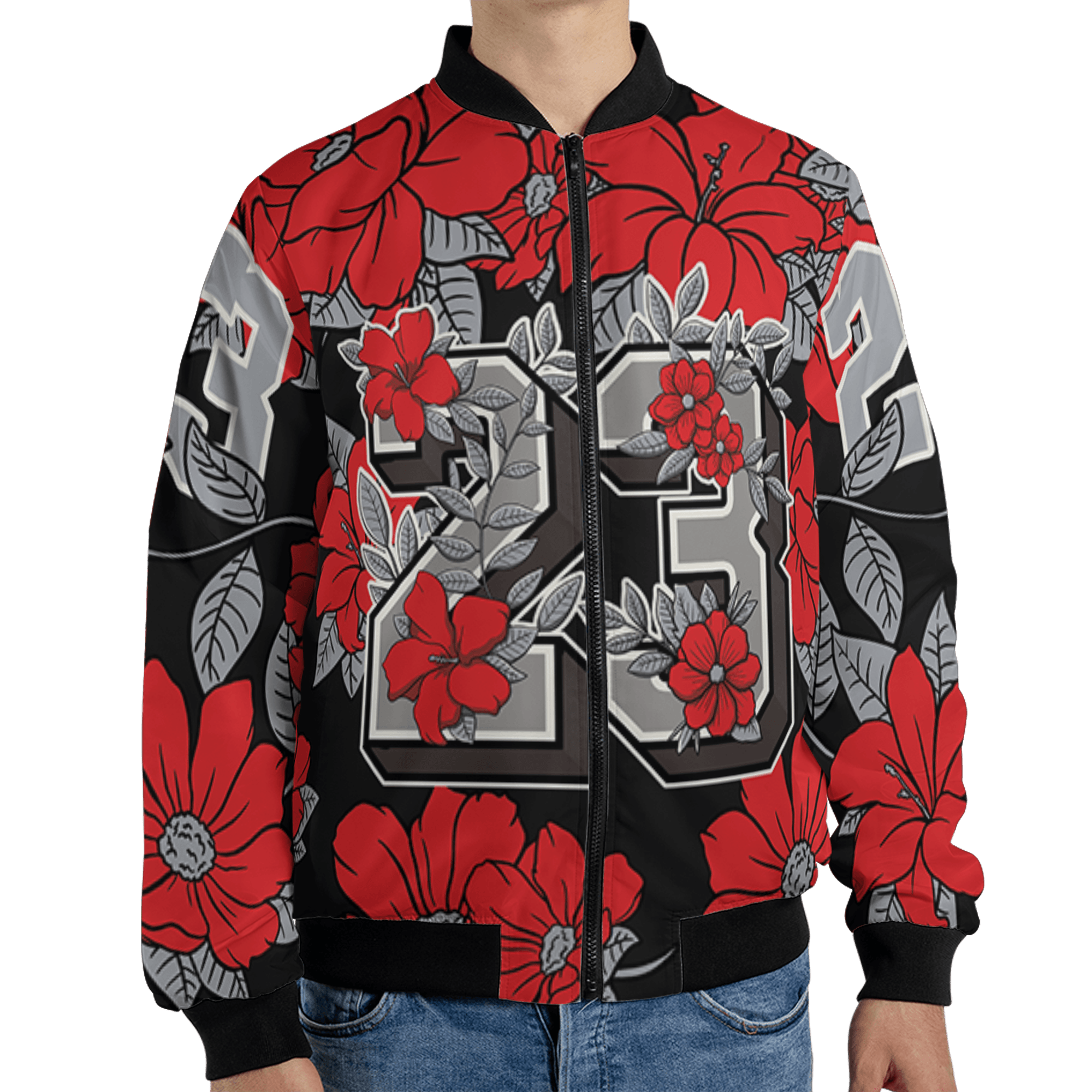 Bred Reimagined 4s Jacket Match 23 Floral 3D All-Over Print Flowers - NastyJamz