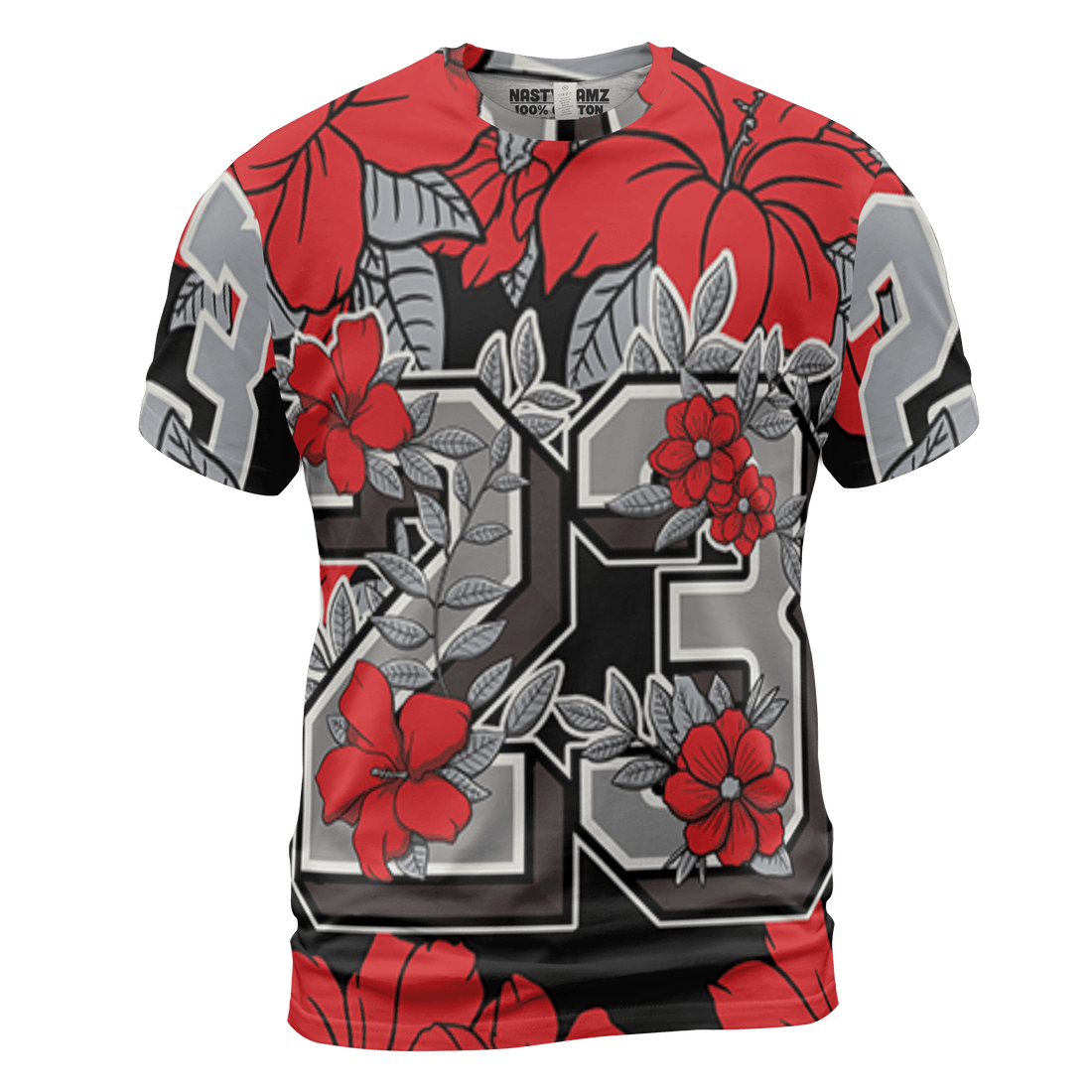 Bred Reimagined 4s T Shirt Match 23 Floral 3D All-Over Print Flowers - NastyJamz