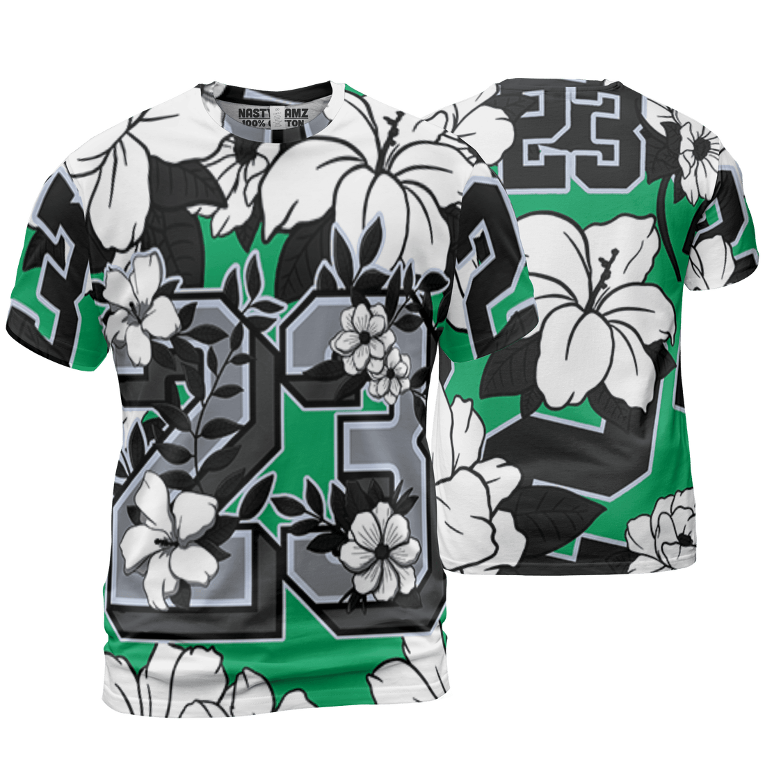 Lucky Green 5s T Shirt Match 23 Floral 3D All-Over Print Flowers - NastyJamz