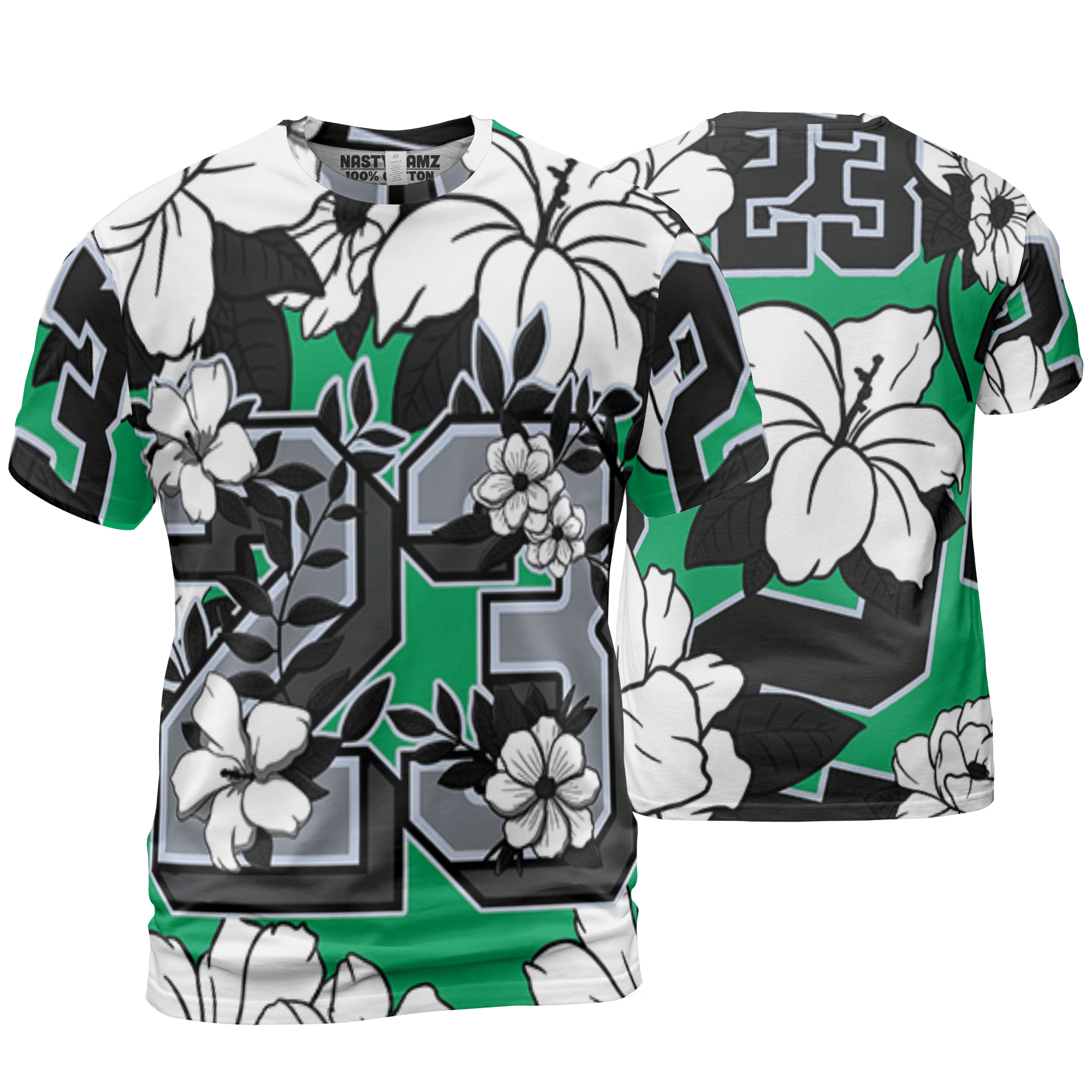 Lucky Green 5s T Shirt Match 23 Floral 3D All-Over Print Flowers - NastyJamz