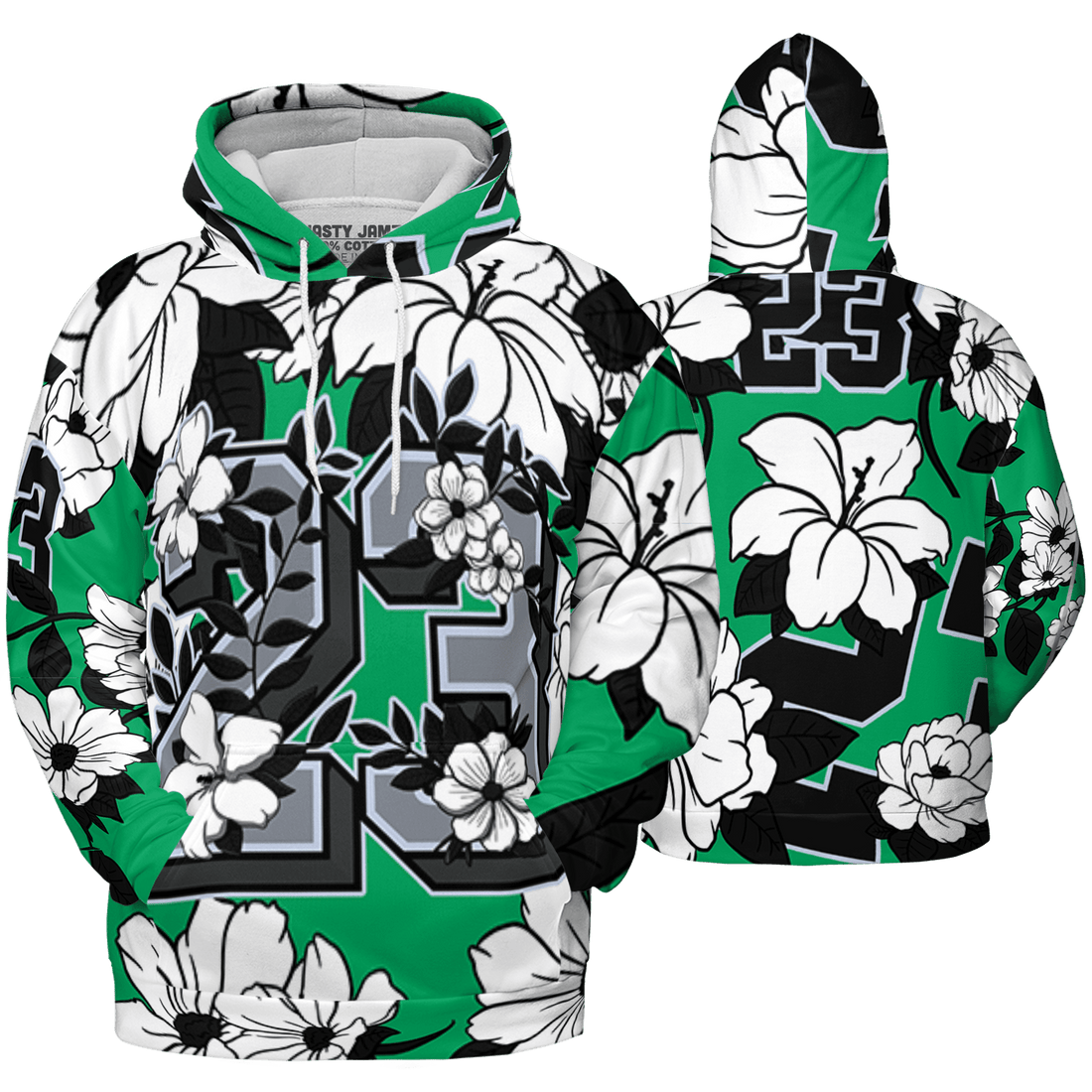 Lucky Green 5s Hoodie Match 23 Floral 3D All-Over Print Flowers - NastyJamz