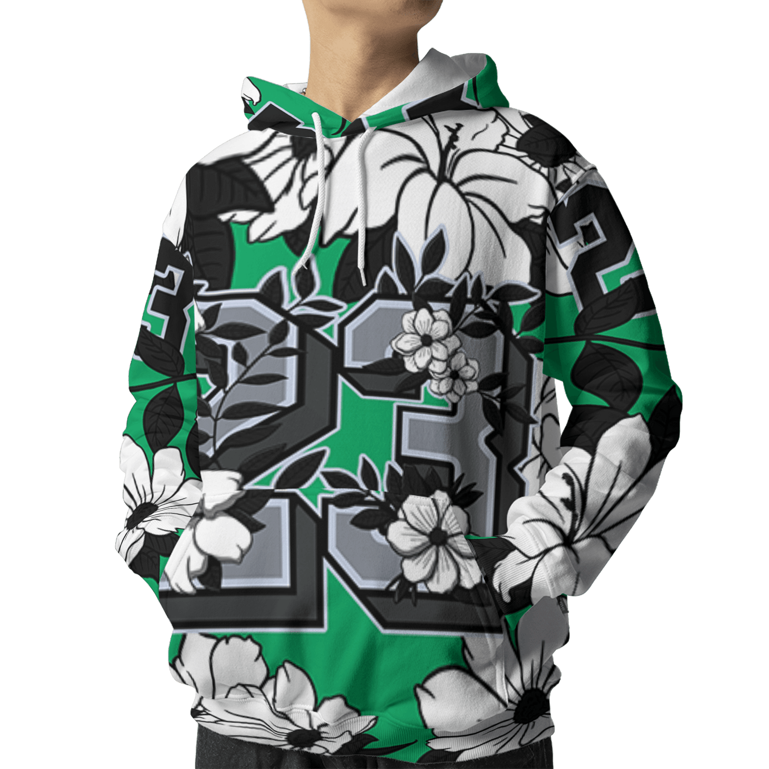 Lucky Green 5s Hoodie Match 23 Floral 3D All-Over Print Flowers - NastyJamz