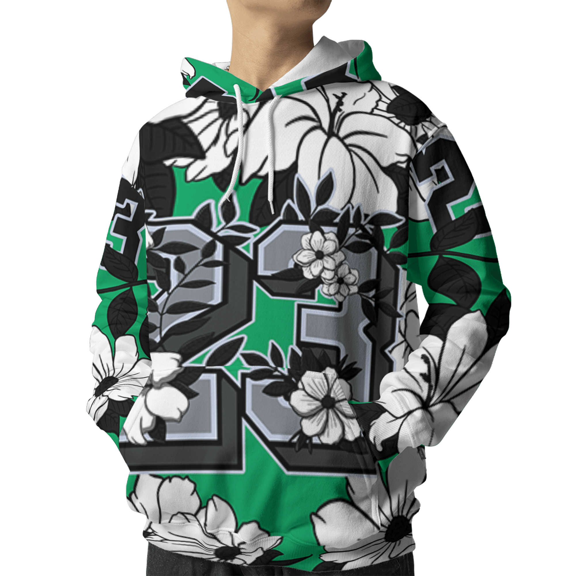 Lucky Green 5s Hoodie Match 23 Floral 3D All-Over Print Flowers - NastyJamz