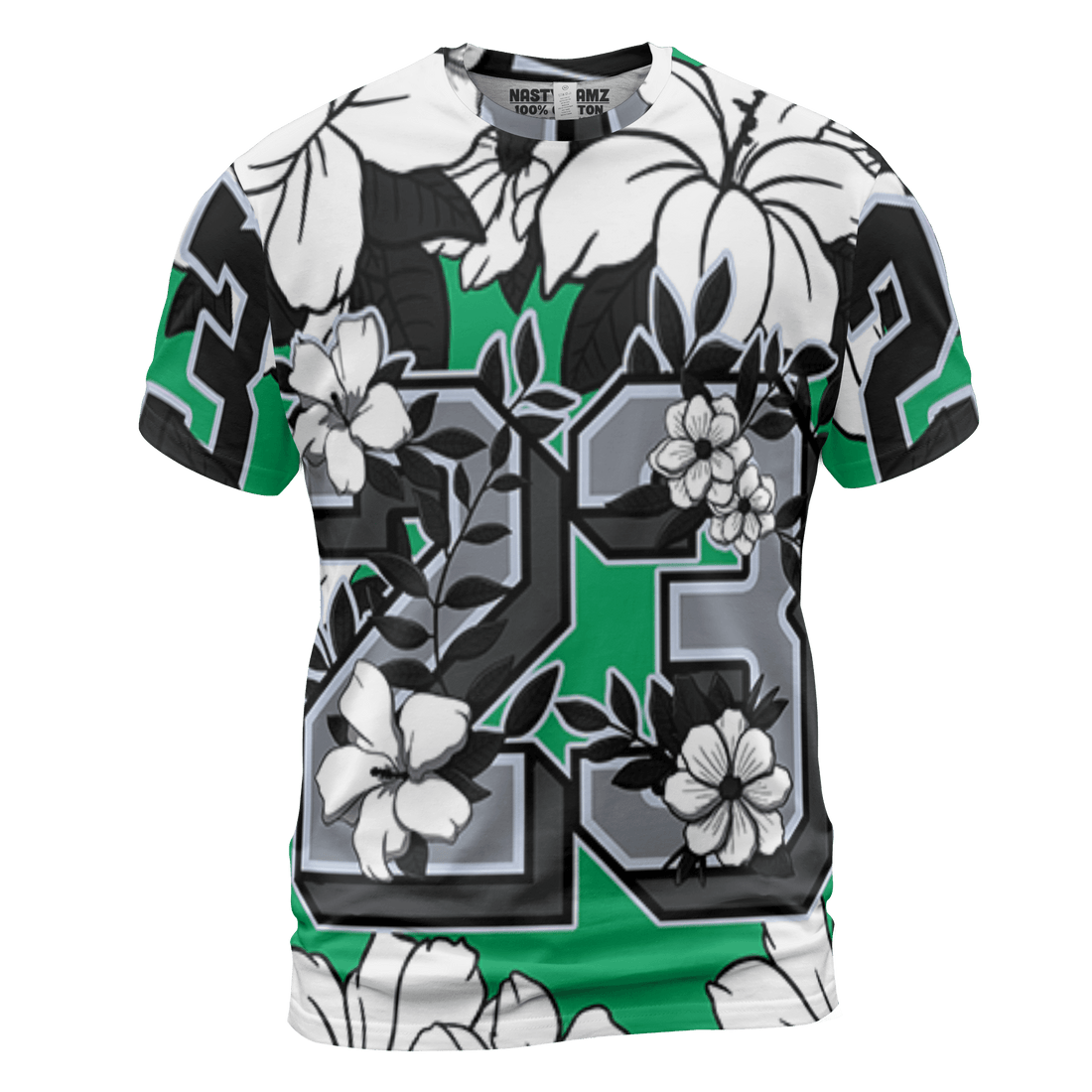 Lucky Green 5s T Shirt Match 23 Floral 3D All-Over Print Flowers - NastyJamz