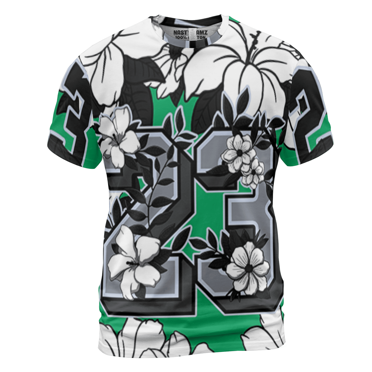 Lucky Green 5s T Shirt Match 23 Floral 3D All-Over Print Flowers - NastyJamz