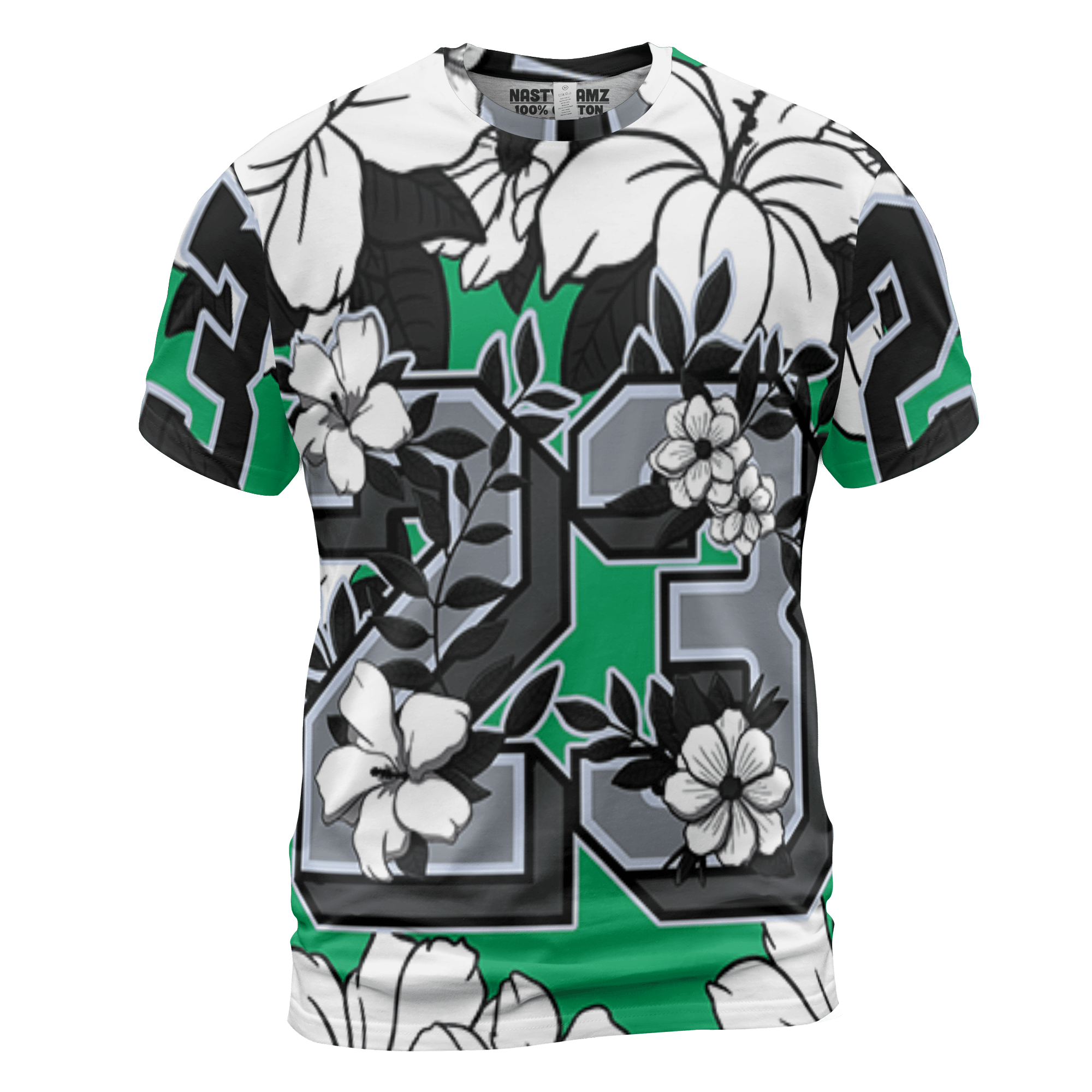 Lucky Green 5s T Shirt Match 23 Floral 3D All-Over Print Flowers - NastyJamz
