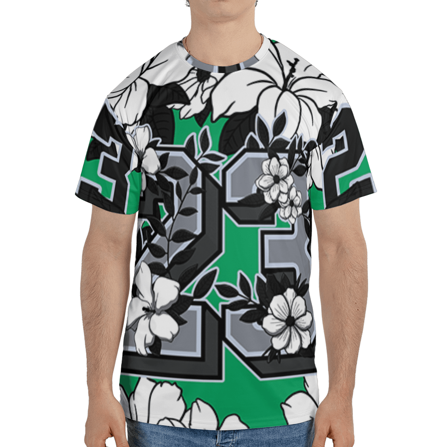 Lucky Green 5s T Shirt Match 23 Floral 3D All-Over Print Flowers - NastyJamz
