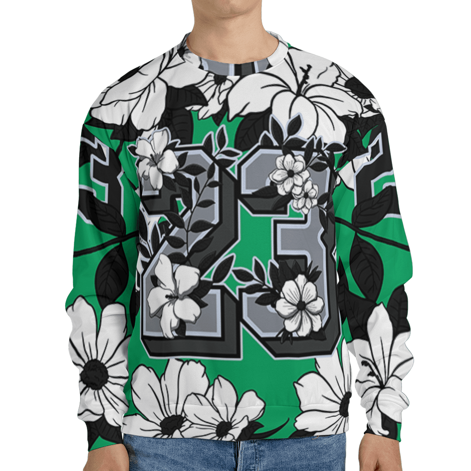 Lucky Green 5s Sweatshirt Match 23 Floral 3D All-Over Print Flowers - NastyJamz