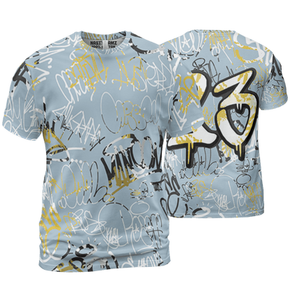 Blue Grey 13s T Shirt Match 23 Hiphop 3D All-Over Print Graffiti Pattern - NastyJamz