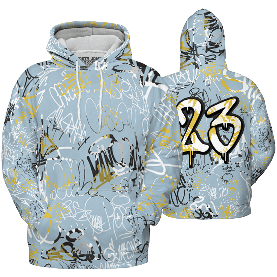 Blue Grey 13s Hoodie Match 23 Hiphop 3D All-Over Print Graffiti Pattern - NastyJamz